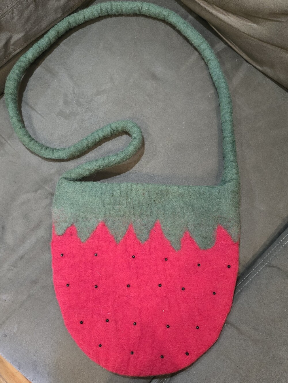 New Green and Pink Felt Strawberry Crossbody Bag